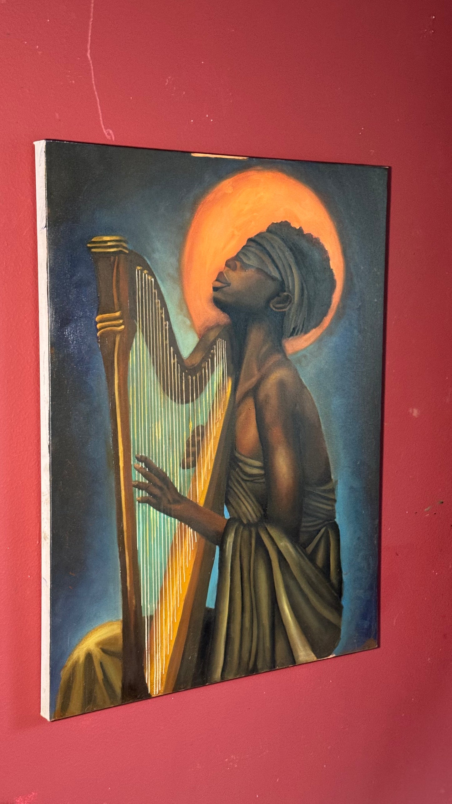 The Sound Before Sight artwork by AvianteArt featuring a blindfolded harp figure