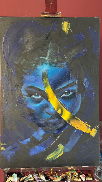 Blue Rupture original acrylic painting by AvianteArt, 32 by 36 inches